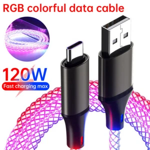 RGB LED Light Up Fast Charging Charger Cable USB Cord For iPhone Android Type C - Photo 1 sur 22