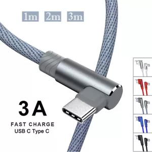 90 right angle USB C Cable 3A Fast Charge USB A to Type C Charger Cord 1M 2M 3M - Picture 1 of 15