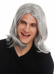 Wig Carnival Men's Long Centre Parting Wavy Grey Old Rockstar Cool Grandpa