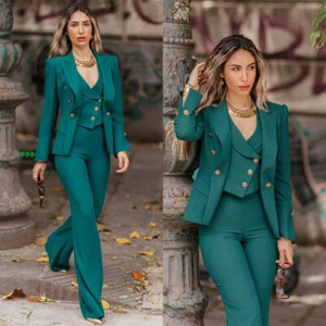 Business Women's Suit Peak Lapel Double Breasted Work Casual Dressy Pantsuit - Picture 1 of 25