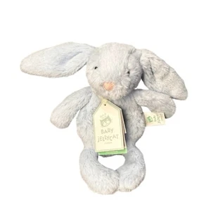 Baby Jellycat Bashful Blue Bunny Ring Rattle New Very Clean A Very RARE . - Picture 1 of 6