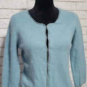 Hillard & Hanson Womens Med Angora Blend Cardigan Sweater Blue Read - Picture 1 of 15