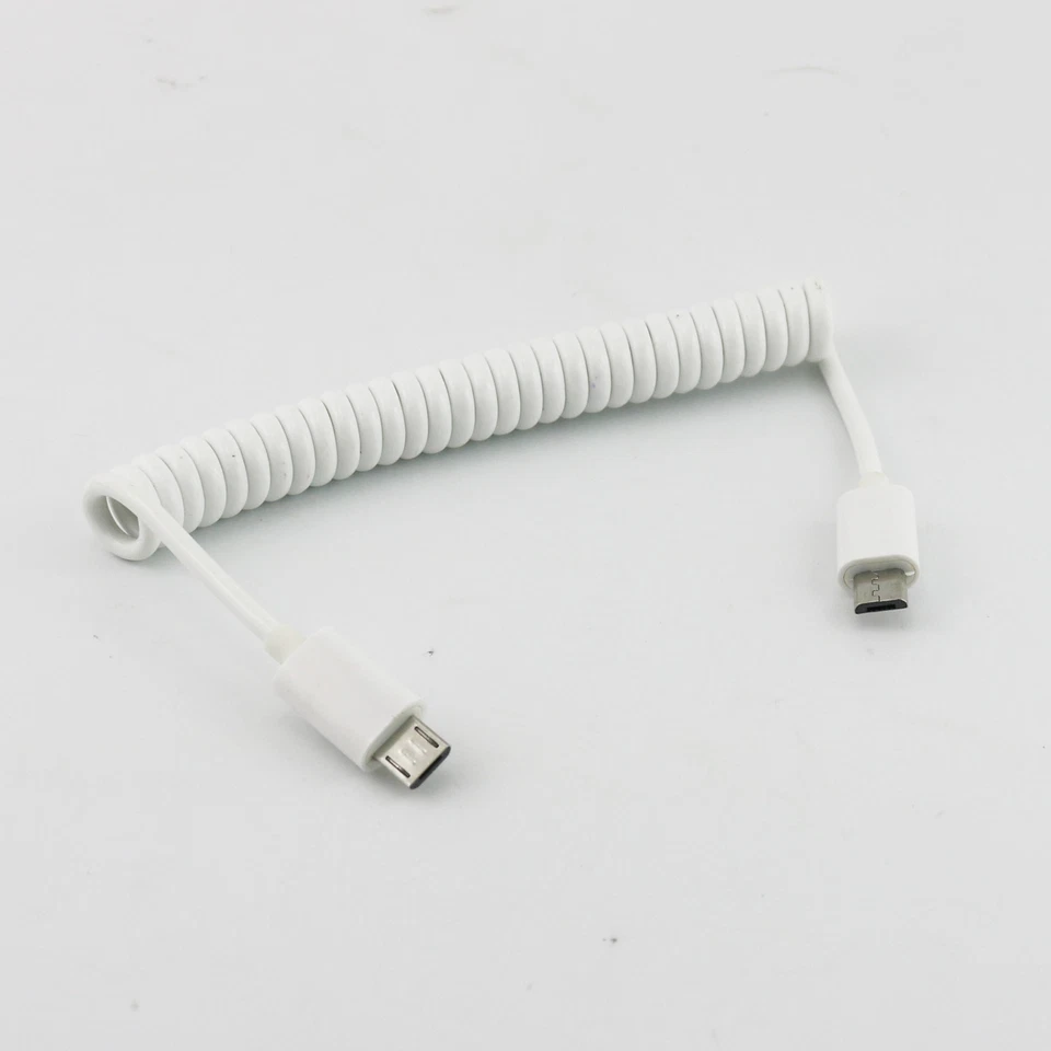 10x USB Micro 5Pin Male To Micro Male Spiral Coiled Extension Cable White 3FT - Image 1 of 4