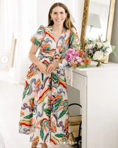 Anthropologie Katerina A-Linien-Midikleid mit Knopfleiste weiß bunt geblümt M - Bild 1 von 18