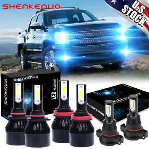 For Chevy Silverado 1500 2500 2007-2015 - 8000K LED Headlights + Fog Bulbs Kit - Picture 1 of 12