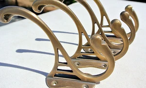 4 COAT HOOKS door solid 100% brass furniture vintage age old style 4 " DECO - Picture 1 of 13