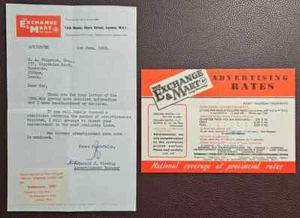 1960 The Exchange & Mart Advertising Letter and Rate Card - Picture 1 of 1