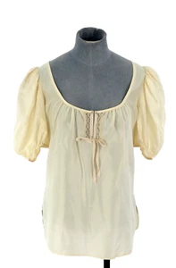 Rebecca Taylor Silk Blouse Ivory Peasant Edwardian Puff Sleeve Tie Detail UK 8 - Picture 1 of 18