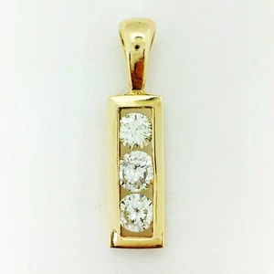 Three Stone Diamond Round & Old European Cut Pendant 14K Yellow Gold Hanging - Picture 1 of 9