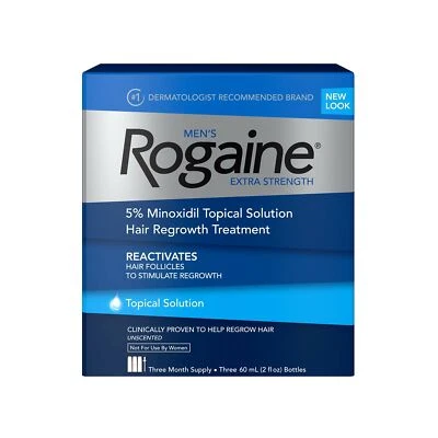 Solución tópica para hombres Rogaine Extra Strength 5% Minoxidil pérdida de cabello regeneración Foto 1 de 4