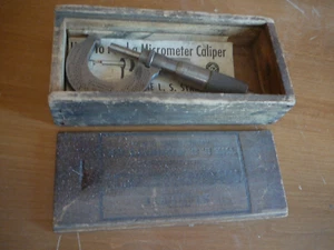 Vintage L.S. Starrett No. Pinza exterior de 230 micrómetros estuche e instrucciones de madera - Imagen 1 de 7
