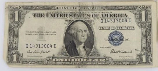 1935 F Series RARO ERRO NOTA DE DÓLAR CERTIFICADO PRATA SELO AZUL - Imagem 1 de 2