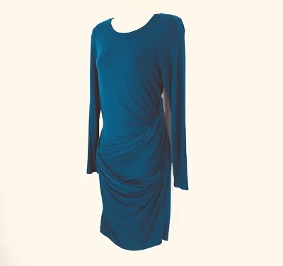 YOUNG FABULOUS & BROKE  Low Draped Back Dress Sz M Teal Blue-Green Long Sleeve - Image 1 of 4