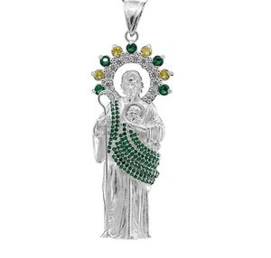 925 Sterling Silver Mens St Jude Thaddeus Pendant San Judas Tadeo CZ - Picture 1 of 4