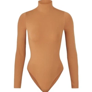 Skims L/XL ESSENTIAL MOCK NECK LONG SLEEVE BODYSUIT Camel NIB - Picture 1 of 6