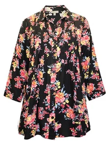 Woman Within blouse shirt plus size 24/26 28/30 32/34 36+ floral collar pintucks - Picture 1 of 10