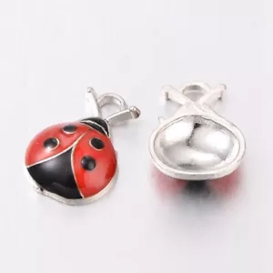 Pack of 10 x Red/Black Enamel & Alloy 18mm Charms (LADYBUG) - Picture 1 of 2