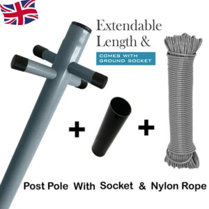 Poste de ropa de acero galvanizado 2,4 m exterior resistente poste línea de lavado soporte - Imagen 1 de 14
