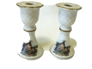 VINTAGE WEISSE BISKUIT KERZENSTÄNDER MIT FASANEN/VÖGELN - Bild 1 von 6