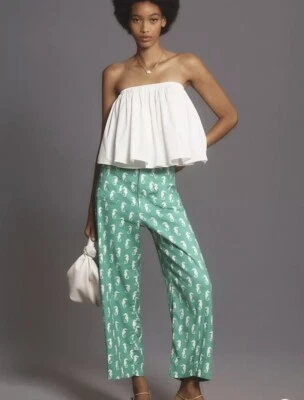 Pantalones Anthropologie Maeve Colette Recortados Pierna Ancha Lino Talla 28 Caballito de Mar Nuevos con Etiquetas  Foto 1 de 4