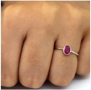 Oval Red Ruby Crystal Sterling Silver Dainty Ring Women's Jewellery - Picture 1 of 5