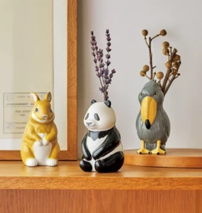 Animal figurine Porcelain Flower vase Pencil Stand Rabbit, Panda & Shoebill NEW - Picture 1 of 10