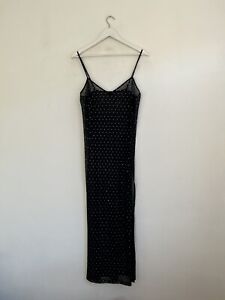 Motel Black Sequin Mesh Slip Dress Designer Size S 8 10 Maxi Long Sheer Festival