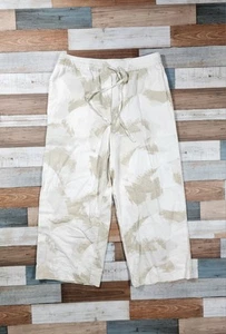 DKNY Pure Cream Tan Drawstring Wide Leg Patterned Linen Viscose Pants Capri - Picture 1 of 7