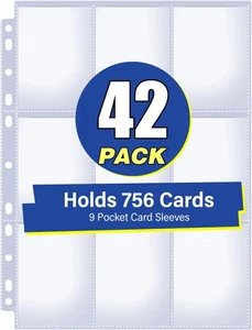 Paquete de 42 hojas de carpeta de fundas laterales dobles de bolsillo de 9 bolsillos, para 756 tarjetas, Tradin - Imagen 1 de 5