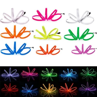 New Party Decor Battery Operated EL Wire Neon Glow LED Car Light String Strip 3v - Image 1 of 4
