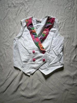 Chaleco Blanco Vintage Años 90 Niñas Rosa Cuello Tropical Talla 10 Niños Cintura Elástica Foto 1 de 4