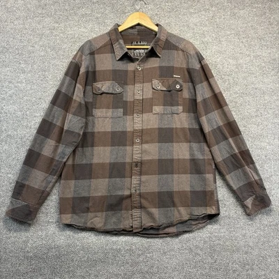 Camisa de Franela No Fear Vintage Hombres XL Marrón Gris Cuadros Manga Larga Abotonada Foto 1 de 4