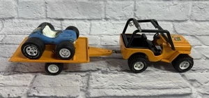 Vintage 1970er Tonka Bone Bruzzer Pressstahl orange Jeep Anhänger und Sonnenbuggy - Bild 1 von 19