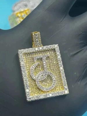 2.40 Ct Round Lab-Created Custom Letter Charm Pendant 14K Yellow Gold Plated - Image 1 of 3