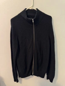 Quince Black Ribbed Full Zip Sweater Size M - Picture 1 of 6