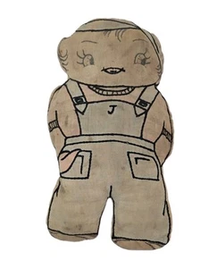 Primitive Hand Made Jack Embroidered Plush Doll Jack And Jill 11" x 6" - Picture 1 of 24