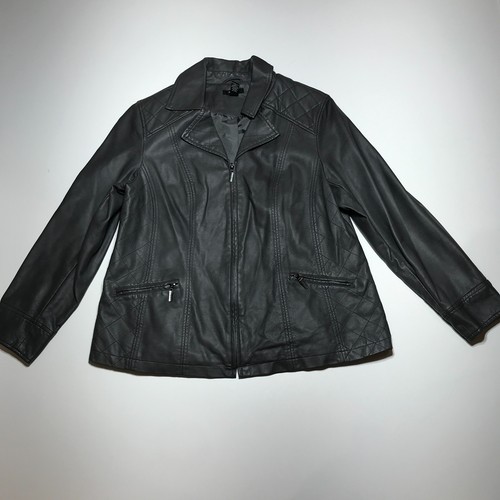 VETEMENTS Giacca Alfani taglia 1X stile motociclista grigio scuro ecopelle carina look trapuntato