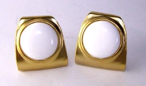 Pendientes grandes de clip vintage de metal dorado blanco redondo centro solitario - 2846t - Imagen 1 de 5