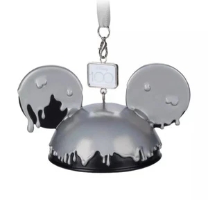 Nuevo Disney Parks Disney 100 Mickey Mouse Oreja Sombrero Plata Goteo Adorno de Navidad - Imagen 1 de 6