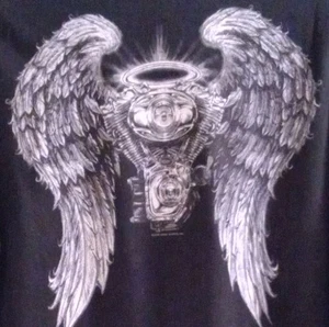 Camiseta Mujer XL Bella Negra Moto Alas Gráfico Asfalto Ángeles Peso Largo - Imagen 1 de 4