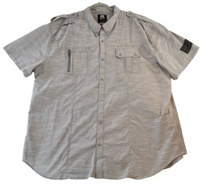 Ecko Unltd Mens Shirt 4XL Light Gray Short Sleeve Button Up Zipper Pocket Emblem - Picture 1 of 11