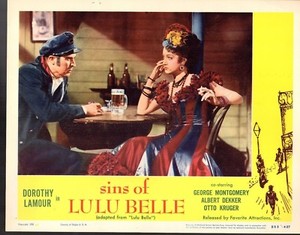 DOROTHY LAMOUR GEORGE MONTGOMERY SINS OF LULU BELLE. RE1953 LOBBY CARD LC2394