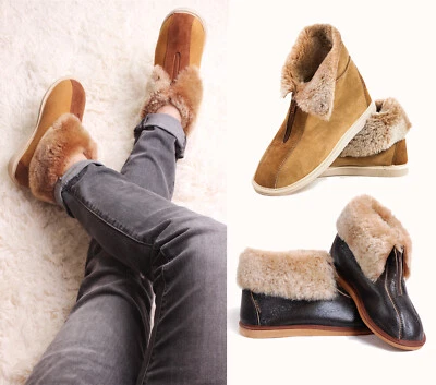 Yeti Women Men Genuine Sheepskin Slippers Zip Boot 100% Real Leather Hand Craft - Image 1 of 4