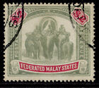 MALAYSIA - Federated Malay EDVII SG49, $2 green & carmine, FINE USED. Cat 180.