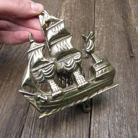 Old Brass Ship / Boat Door Knocker Nautical Cover