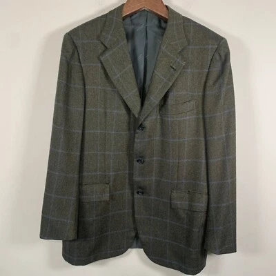 Blazer Kiton 100 % cachemir verde/azul ventana talla 44L Foto 1 de 4