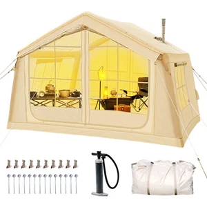 Inflatable Tents for Camping Blow Up Tent with Hand Pump Stove Jack for 6 Person - Picture 1 of 30
