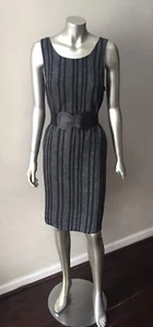 NWOT Linen Stripe Midi Sleeveless Black Gray Summer Dress Size M - Picture 1 of 4