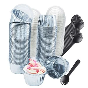 Foil Cupcake Liners With Lids 100pack 3.5oz Foil Baking Cups Mini Muffin Linersd - Picture 1 of 7