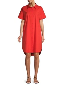 EILEEN FISHER Organic Cotton Poplin Shirtdress in Geranium Red Size Medium M - Picture 1 of 3